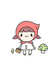 手绘采蘑菇的小姑娘