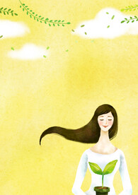 卡通人物植物背景模板