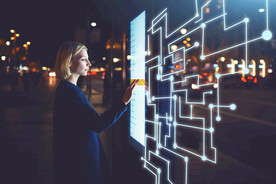 蓝色AI科技智能人物线条背景