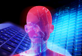 红色AI科技人脸人像线条背景