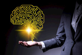 商务手托人脑AI科技线条智能