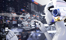 白色机器人触屏大数据AI科技