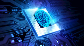 蓝色AI芯片线条人脑智能科技背