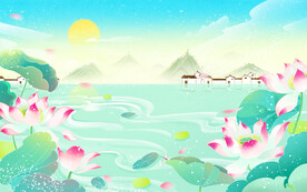 荷花荷塘夏天插画