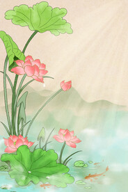 荷塘荷花插画背景