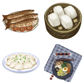 手绘卡通川菜背景素材