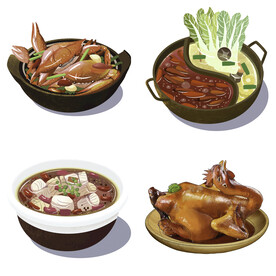 手绘卡通川菜背景素材