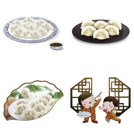 卡通水饺蒸饺煎饺包饺子吃饺子