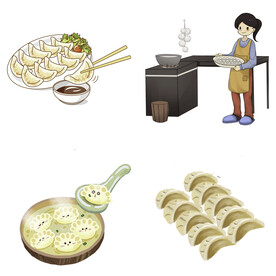 卡通水饺蒸饺煎饺包饺子吃饺子