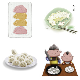 卡通水饺蒸饺煎饺包饺子吃饺子