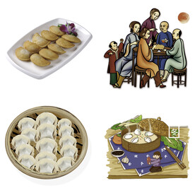 卡通水饺蒸饺煎饺包饺子吃饺子