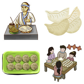 卡通水饺蒸饺煎饺包饺子吃饺子