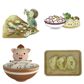 卡通水饺蒸饺煎饺包饺子吃饺子