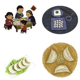 卡通水饺蒸饺煎饺包饺子吃饺子