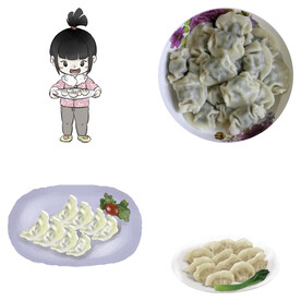 卡通水饺蒸饺煎饺包饺子吃饺子
