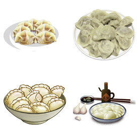 卡通水饺蒸饺煎饺包饺子吃饺子