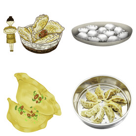 卡通水饺蒸饺煎饺包饺子吃饺子