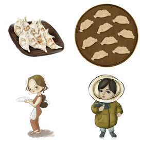 卡通水饺蒸饺煎饺包饺子吃饺子