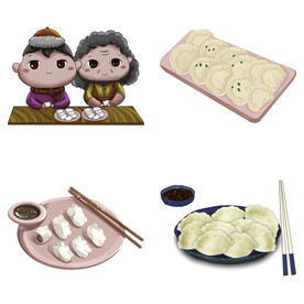 卡通水饺蒸饺煎饺包饺子吃饺子