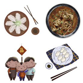 卡通水饺蒸饺煎饺包饺子吃饺子