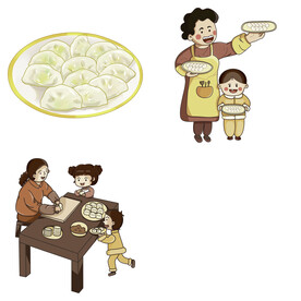 卡通水饺蒸饺煎饺包饺子吃饺子