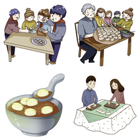 卡通水饺蒸饺煎饺包饺子吃饺子