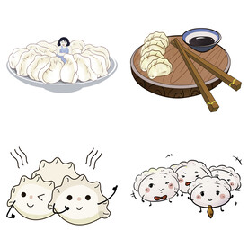 卡通水饺蒸饺煎饺包饺子吃饺子