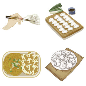 卡通水饺蒸饺煎饺包饺子吃饺子