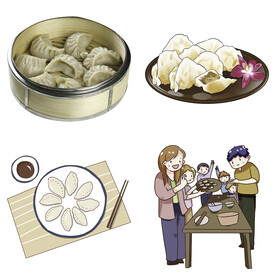 卡通水饺蒸饺煎饺包饺子吃饺子