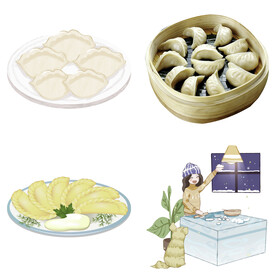 卡通水饺蒸饺煎饺包饺子吃饺子