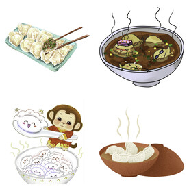 卡通水饺蒸饺煎饺包饺子吃饺子