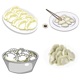 卡通水饺蒸饺煎饺包饺子吃饺子