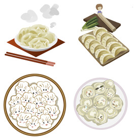 卡通水饺蒸饺煎饺包饺子吃饺子
