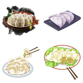 卡通水饺蒸饺煎饺包饺子吃饺子