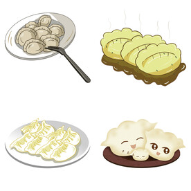 卡通水饺蒸饺煎饺包饺子吃饺子