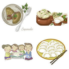 卡通水饺蒸饺煎饺包饺子吃饺子