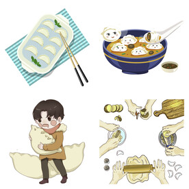 卡通水饺蒸饺煎饺包饺子吃饺子