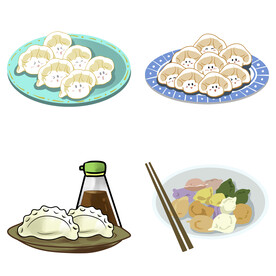 卡通水饺蒸饺煎饺包饺子吃饺子