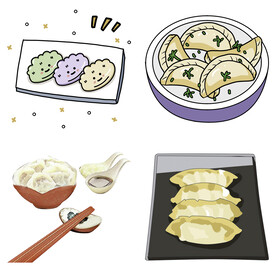 卡通水饺蒸饺煎饺包饺子吃饺子