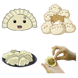 卡通水饺蒸饺煎饺包饺子吃饺子