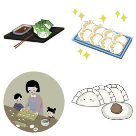 卡通水饺蒸饺煎饺包饺子吃饺子