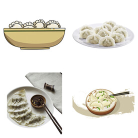 卡通水饺蒸饺煎饺包饺子吃饺子