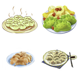 卡通水饺蒸饺煎饺包饺子吃饺子