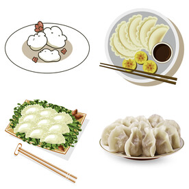 卡通水饺蒸饺煎饺包饺子吃饺子