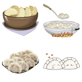 卡通水饺蒸饺煎饺包饺子吃饺子