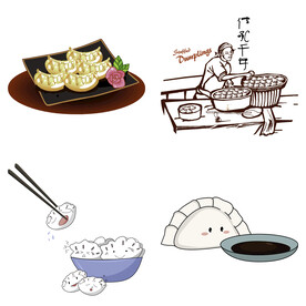 卡通水饺蒸饺煎饺包饺子吃饺子