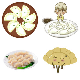 卡通水饺蒸饺煎饺包饺子吃饺子