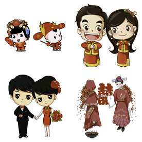 卡通中式婚礼新人中式古典人物