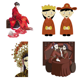 卡通中式婚礼新人中式古典人物