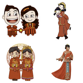 卡通中式婚礼新人中式古典人物